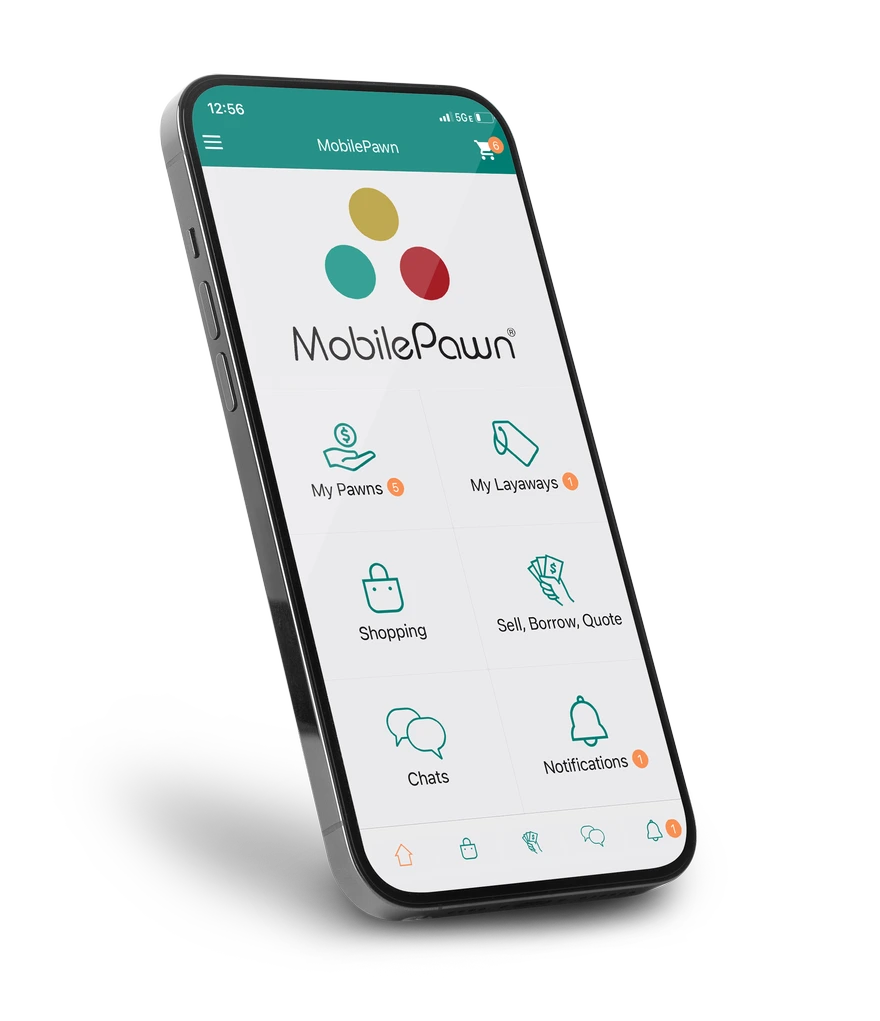 MobilePawn app on iPhone screen